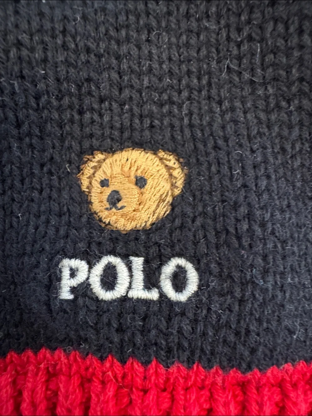 Polo by Ralph Lauren Black Knit Kids Gloves with Polo Bear and Stripe Cuff